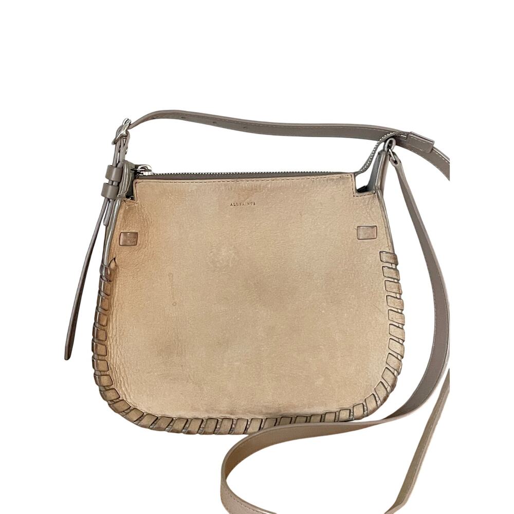 Allsaints Taupe Nubuck Leather Crossbody Bag